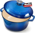 MUELLER HOME 4.5 QT Enameled Cast Iron Dutch Oven, Heavy-Duty Casserole Dish and Braiser Pan with Lid and Stainless Knob, Oven-Safe up to 500° F & Across All Cooktops, Aqua Blue by MUELLERHOME