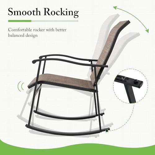 Shintenchi Rocking Chair Outdoor with Table, 3 Piece Rocking Patio Bistro Set, Outdoor Furniture Set with Metal Frame and Textilene Fabric for Small Space, Brown - Image 7