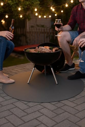 Rhino Hide Embossed Grill Guard Mat - Heat Resistant Outdoor Grill Floor Mat for Patio, Deck & Garage Surface Protection - Round, Gray (36" x 36") - Image 2