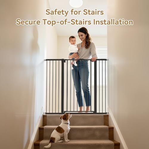 43 inch Tall Safety Baby Gate Adjustable 29.7-45.2inch Extra-Wide Metal Baby Gate Drill-Free Pressure-Mount Installation kit Self-Closing BabyGate for Stairwells、Doorways（Black） - Image 4