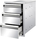 Outdoor Kitchen Drawers 14" W x 21" H x 23" D Triple BBQ Drawers Stainless Steel Built-in Drawer for Outdoor Kitchen Island, Patio Grill Station by SGOLAN