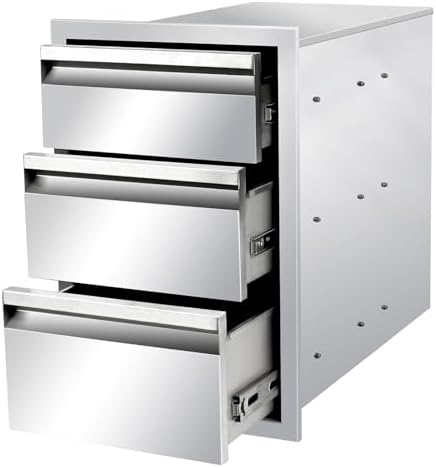 Outdoor Kitchen Drawers 14" W x 21" H x 23" D Triple BBQ Drawers Stainless Steel Built-in Drawer for Outdoor Kitchen Island, Patio Grill Station by SGOLAN