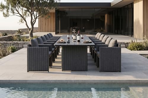 PURPLE LEAF Outdoor Dining Set Oversized 13 Pcs with Olefin Armchairs Grey by PURPLELEAF