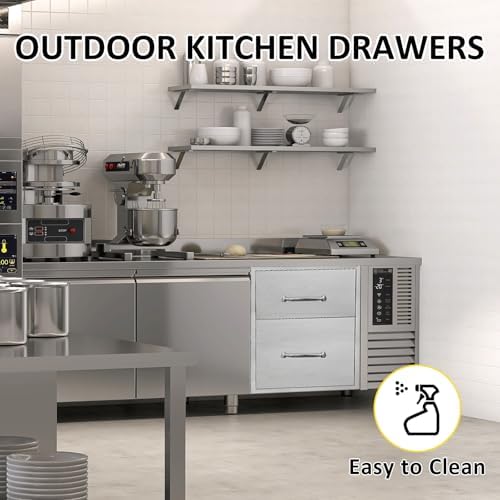 Outdoor Kitchen Drawers 14" W x 21" H x 21" D Flush Mount Double BBQ Drawers with Chrome Handle Stainless Steel Drawer for Outdoor Kitchen Island, Patio Grill Station - Image 5
