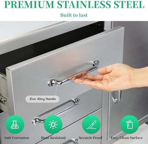 Outdoor Kitchen Door Drawer Combo Cabinet with BBQ Access and Triple Drawers for Outdoor Kitchen Island, Dimensions 38.1"" W x 22.6"" H x 20.8" (Drawer with Handle and Right Door Combo) - Image 6