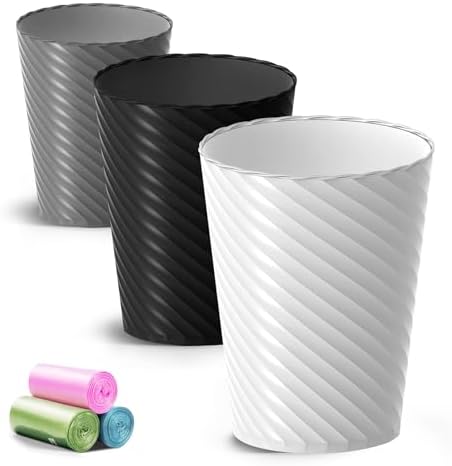Lysam Bathroom Trash Can 3 Pack, 1.8 Gallon Small Trash Can with Trash Bags by Lysam