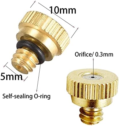 20 Pack Brass Misting Nozzles Tees, Brass Spray Nozzles for Greenhouse Landscaping Humidification, Dust Control Mist Nozzle Sprinkler for Outdoor Cooling System 0.012 Orifice (0.3 mm) 10/24 UNC Garden - Image 2