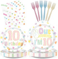 96Pcs Rainbow 10th Polka Dot Party Supplies Serves 24 by Greencian