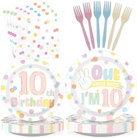96Pcs Rainbow 10th Polka Dot Party Supplies Serves 24 by Greencian