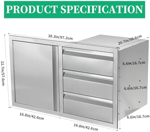 Outdoor Kitchen Door Drawer Combo Cabinet with BBQ Access and Triple Drawers for Outdoor Kitchen Island, Dimensions 38.1"" W x 22.6"" H x 20.8" (Drawer and Left Door Combo) - Image 2