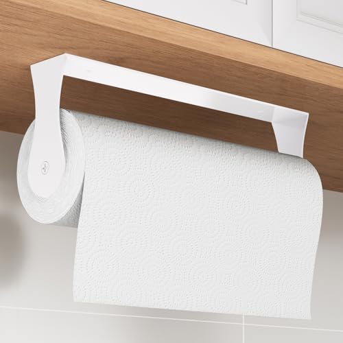 Paper Towel Holder Under Cabinet, Wall Mount,Adhesive or Drilling, White by Awarmhome