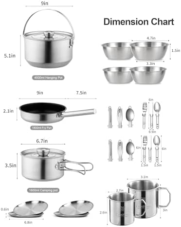 CompactKit Camping Cookware Set Stainless Steel Pots and Pan with Detachable Handle and Oxford Cloth Bag, for 4-8 Mess Kit with Utensils for Camp Kitchen, Picnic, BBQ, Traveling, Emergency - Image 6