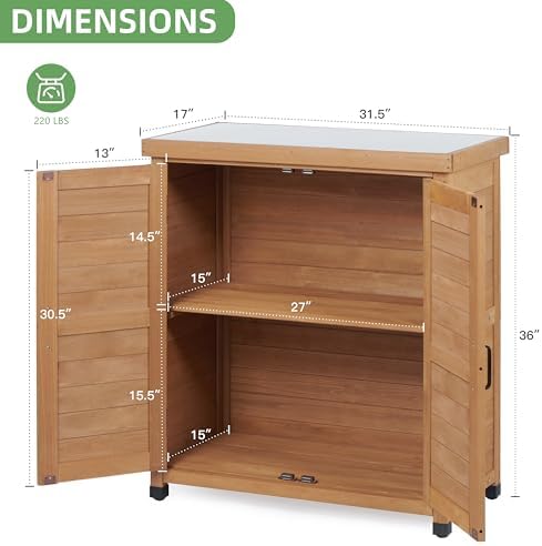 Outdoor Storage Cabinet with Metal Tabletop, Cedar Wood Garden Workstation - Image 3