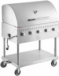 Commercial Stainless Steel Outdoor Liquid Propane Grill with Roll Dome Lid, 36" Cooking Surface, 5 Burners, 80,000 BTU, for Restaurant Patio, Resort, Catering, Outdoor Kitchen, Hotel by Krollen+Industrial
