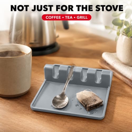 2 Pack Grey Silicone Spoon Rest for Stove Top Kitchen Spoon Holder Set - Image 6