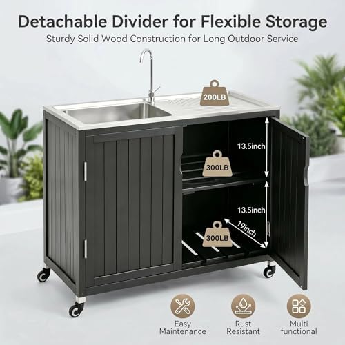 40-Inch Outdoor Grill Cart with Sink, BBQ Prep Station with Storage Cabinet - Image 6