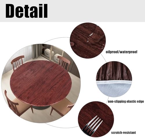 LUSHVIDA Round Tablecloth, Fitted Table Cloth for 45"-56" Tables, Mahogany - Image 4