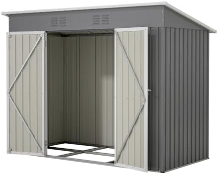 Thanaddo 4'x8' Metal Shed Outdoor Storage Shed,Metal Steel Utility Tool Shed Storage House with Double Lockable Doors and Air Vent for Backyard Garden Patio Lawn Gray by Thanaddo