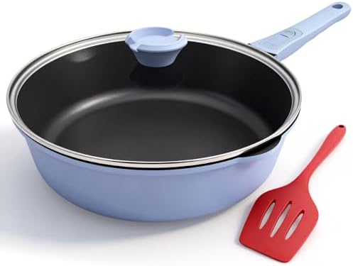 12 Inch Nonstick Deep Frying Pan Skillet with Lid, Large Saute Pan by Bobikuke