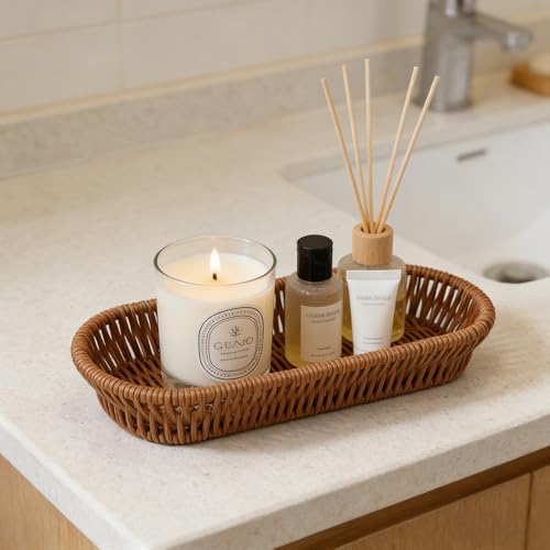 Silverware Organizer Basket, Silverware Basket for Drawer, Small Wicker Bread Cracker Baskets 6 Pack, Stackable Wicker Storage Baskets for Spoons Forks Knives Stationery (Oval) - Image 4