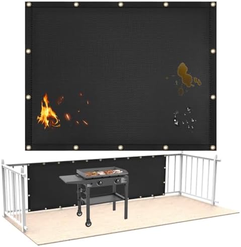 Fireproof Grill Heat Shield for Deck Railing/Wall, 4'x3', Black by Amerbro