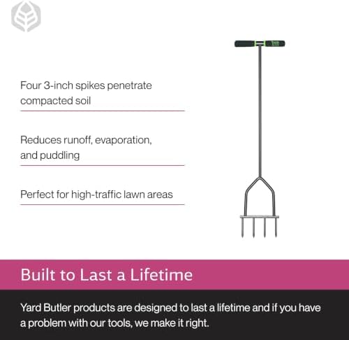 Yard Butler IM-7C Spike Grass Aerator - Lawn Care Tool for Aerating - Long-Handled - Power-Coated Steel Construction - Comfortable Cushioned Handles Garden Tool - Easy to Use - Image 4