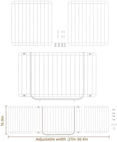 16.9" Cat Gate Height Extension, Adjustable Width 27-50.4", Top Extension Piece for Extra Tall Pet Gates, Prevents Pets Jumping Over, Dog Gate Accessory, White - Image 2