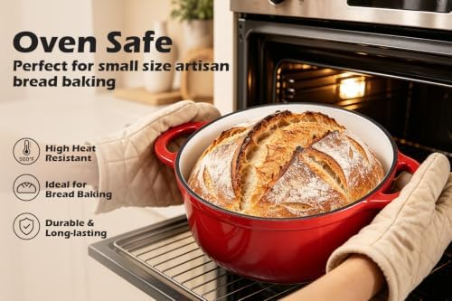 Leonyo 3-Quart Small Enameled Cast Iron Dutch Oven Pot with Lid, Red - Image 6