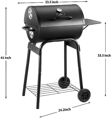 Charcoal Grill with Side Table,Barrel BBQ Grill 500 Sq In Cooking Area - Image 5