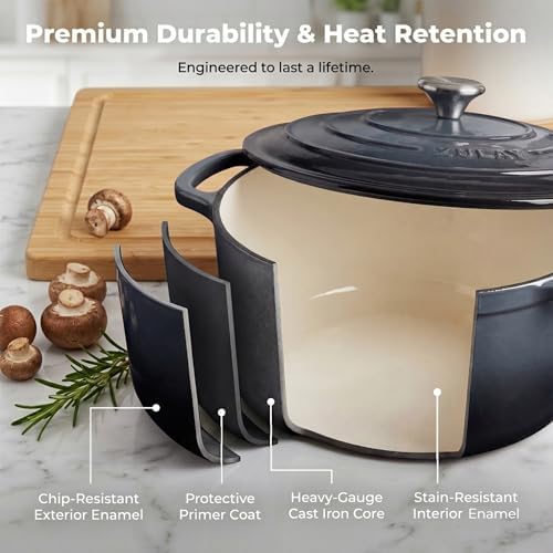 Zulay Kitchen 5 Quart Enameled Cast Iron Dutch Oven Pot with Lid – Premium Durability & Oven Safe up to 500°F – Heavy Duty Cookware Perfect for Bread Baking, Stews, Braising & Roasting – Gray - Image 5