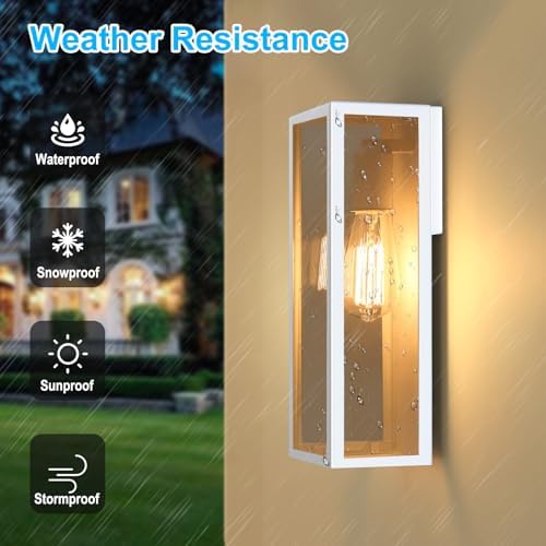 VerRon Outdoor White Wall Light Fixtures, Modern Exterior Wall Lanterns - Image 2