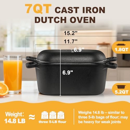 7QT Oval Dutch Oven for Sourdough Bread Baking, Pre-Seasoned Cast Iron Bread Pan with Lid, Even Heat Distribution for Homemade Bread - Image 6