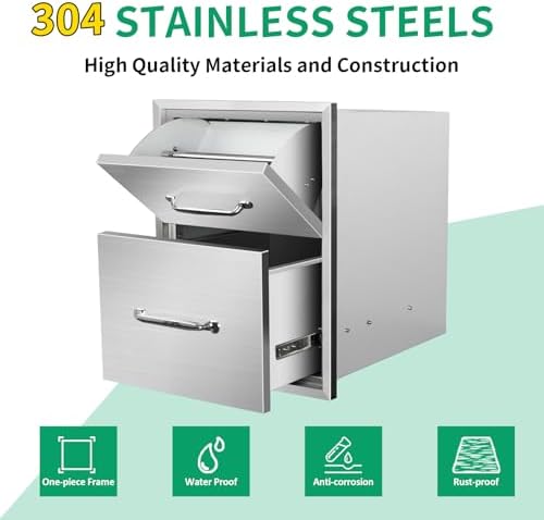 Outdoor Kitchen Drawers 16" W x 20" H x 20" D Stainless Steel Paper Towel Drawers with Ergonomic Handle for BBQ Island, Patio Grill Station & Outdoor Kitchen Cabinets - Image 3