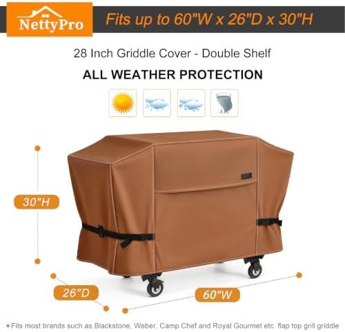 NettyPro Griddle Cover for Blackstone 28 inch Griddle Waterproof Heavy Duty 2 Burner Flat Top Gas Grill Cover 28" Cooking Station Camping, Brown - Image 6