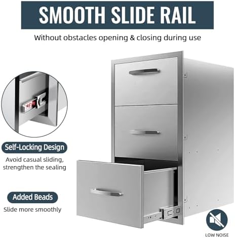Outdoor Kitchen Drawers Stainless Steel, BBQ Drawer Inserts for Built-in Patio Grill Station, 17''W x 30''H x 21''D - Image 4