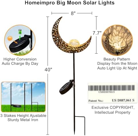 Homeimpro Moon Solar Lights Outdoor Garden Decor Gifts for Mom Women,Waterproof Stakes Yard Decorations for Lawn, Patio Accessories, Backyard Ornaments Birthday Gifts Mother Grandma (Bronze) - Image 5
