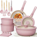 Astercook 21 Pcs Pots and Pans Set Non Stick, Ceramic Cookware Set Detachable Handle, RV Kitchen Cooking Set Removable Handles, Oven Safe, Induction Ready, Stackable, Pink, Fathers Day Gift for Men by Astercook