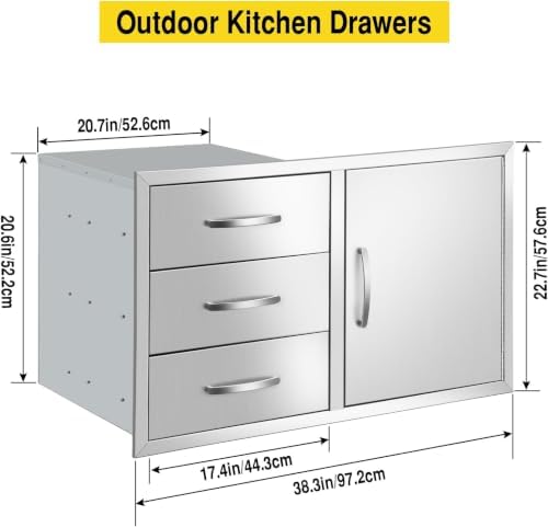 Outdoor Kitchen Drawer Combo, BBQ Access Trash Drawer Combo, Stainless Steel Outdoor Kitchen Trash Drawer For BBQ Island, Grilling Station (Drawer Combo-38.3Wx22.7Hx20.7D with Handles) - Image 3