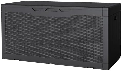 JUMMICO 100 Gallon Resin Deck Box, Waterproof Outdoor Storage Box by JUMMICO
