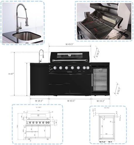 82'' Outdoor Kitchen Island, 6 Burner Modular Outdoor Kitchen, 85000 BTU - Image 2