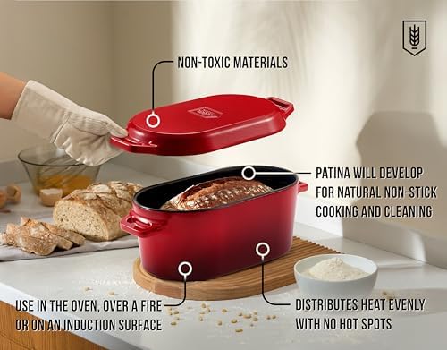 Kook Oval Dutch Oven, for Bread Baking, Sourdough Loaf Pan, Dual Handles, Enameled Cast Iron, with Sling, Dishwasher Safe, 3.4 Qt, Cherry Ombre - Image 3