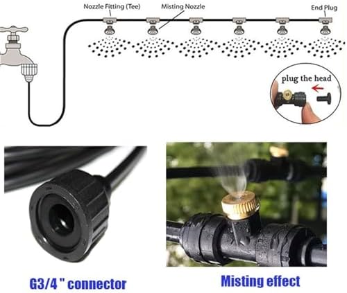 Garden Irrigation Misting Sprinkler System Misting Cooling System, Fog Cooling Outdoor Mister System for Outside Patio DIY Plant Watering Devices Misting Cooling System ( Size : 11M(36ft)-15 nozzles ) - Image 4