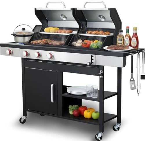 Propane Gas & Charcoal 3-Burner Combo Grill w/Side Burner by Unknown