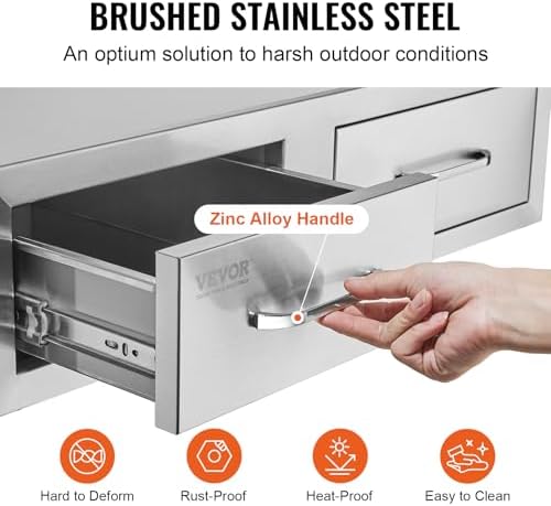 VEVOR Outdoor Kitchen Drawers 30"W x 10"H x 20"D Stainless Steel - Image 6