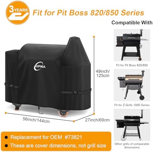 Kipiea 600D Pellet Grill Cover for Pit Boss 820 & Pro 850, Waterproof BBQ Smoker Cover, UV Resistant, No Tear, No Fading - Image 2