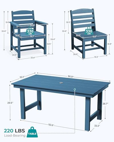 SERWALL Armless Outdoor Dining Set, Patio Dining Set for 6, Blue - Image 3
