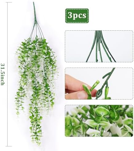 RECUTMS Fake Monkey Plants Hanging Eucalyptus Vine Faux White Hanging Plant - Image 2
