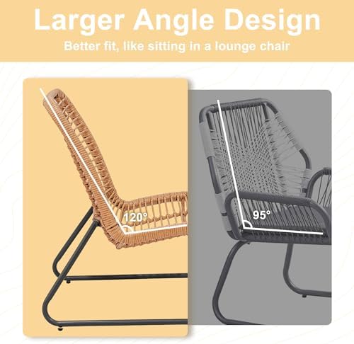 Tappio 3 Piece Outdoor Wicker Furniture Patio Bistro Set, Balcony Furniture Rattan Conversation Sets with Cushions, Wicker Patio Chairs Patio Furniture Set for Outdoor Poolside Garden - Image 3