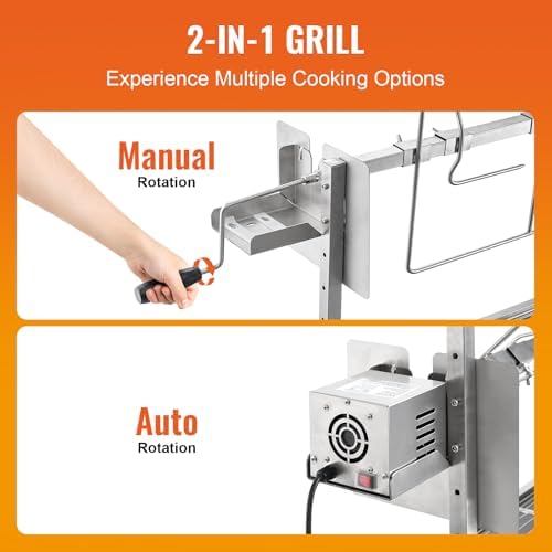 VEVOR Rotisserie Grill with Windscreen, BBQ Whole Pig Lamb Goat Charcoal Spit Grill, 35 Inch 90 Lbs Capacity, Electric 42W Motor Stainless Steel Roaster with Lockable Wheels, for Camping Outdoor - Image 4