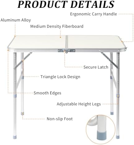 Aluminum Folding Camping Table, Folding Table (White, 3FT) - Image 5